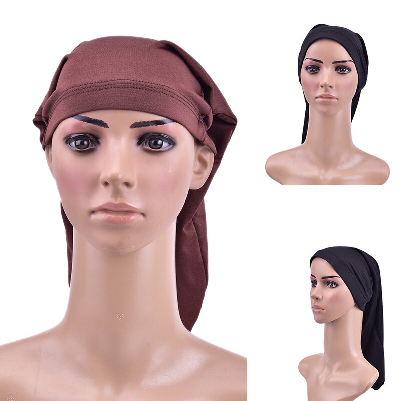 Lange Haar Sok Cap Slaap Hoeden Wrap Night Cap 1Pc Haarverzorging Motorkap Slaapmutsje Unisex Cap Motorkap De Nuit zwart