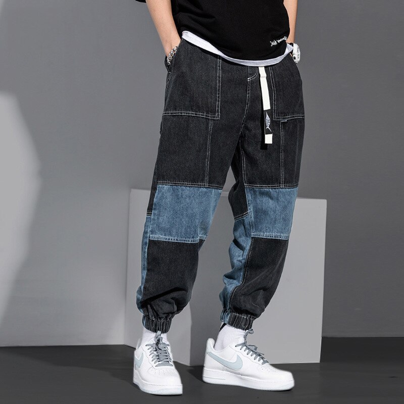 jeans da uomo alla moda in stile giapponese pantaloni larghi in denim scozzese di design allentato pantaloni larghi pantaloni Streetwear pantaloni anca-salto: L