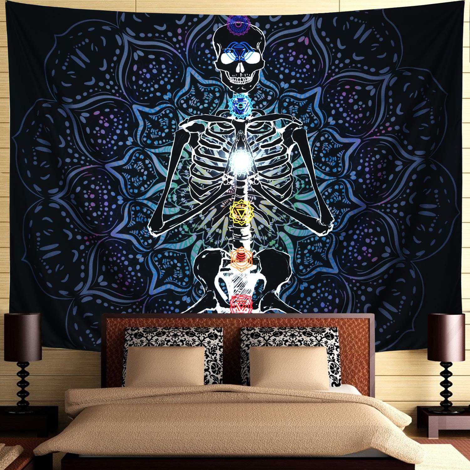 Siedem czakry czarna medytacja szkielet gobelin Mandala czaszka ściana wisząca