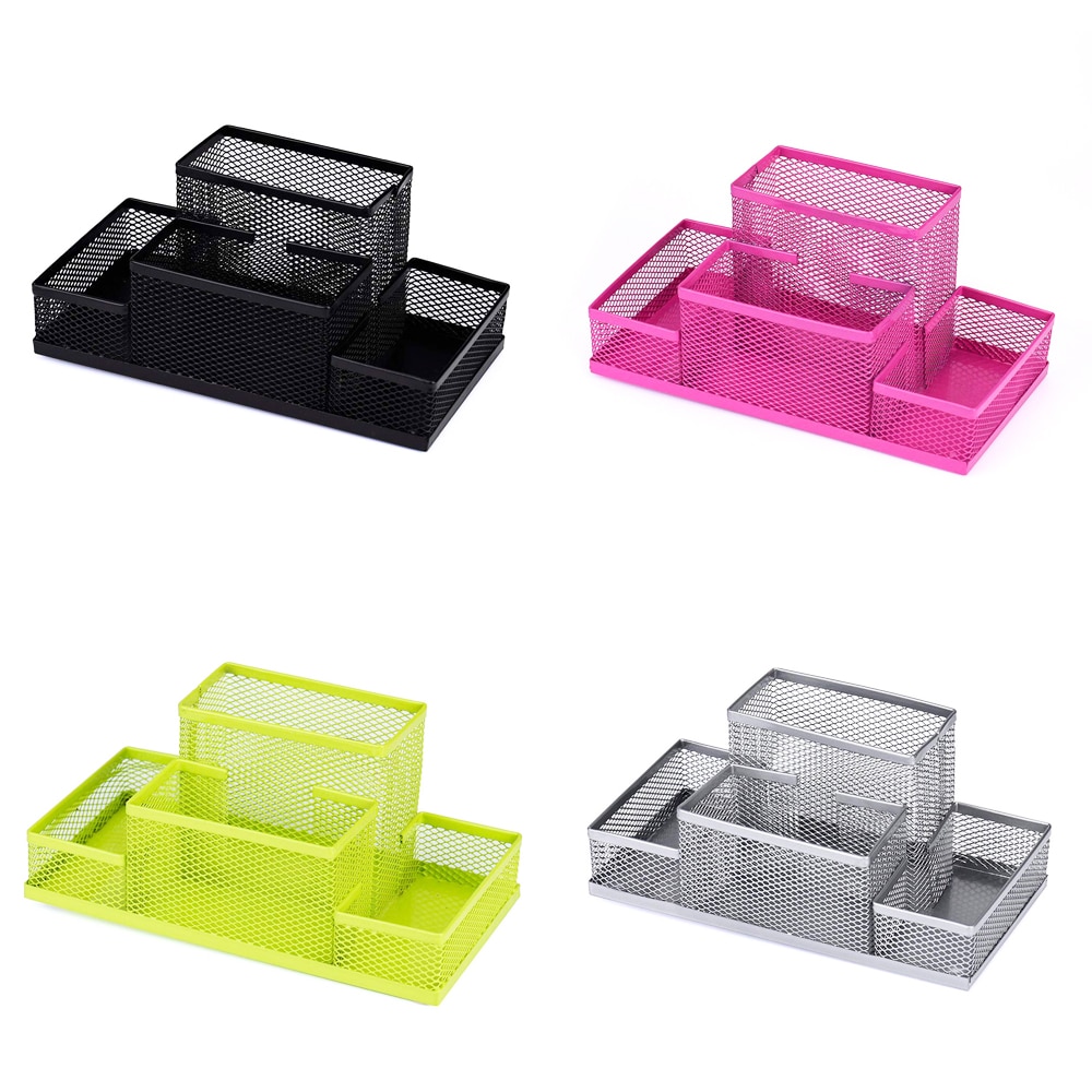 Xrhyy 3- farve penholder metal mesh hjemmekontor pen papirvarer opbevaring organizer multifunktionsboks top-skrivebord blyantholder