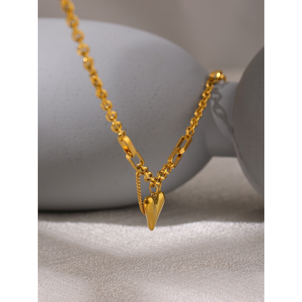 Yhpup-collar con colgante de corazón romántico para mujer, gargantilla de acero inoxidable de 18 K con textura de Metal, de , para aniversario