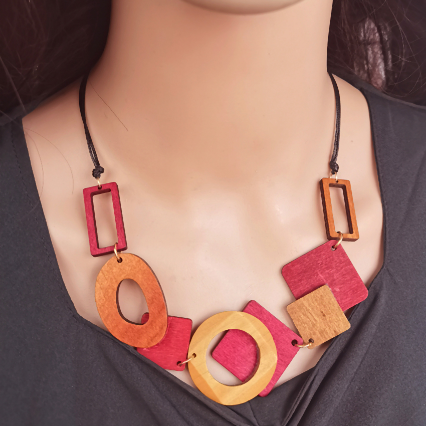 Collar con pechera llamativa para mujer, collares de madera geométricos Vintage, colgantes, decoración para el cuello, nuevos de joyería de