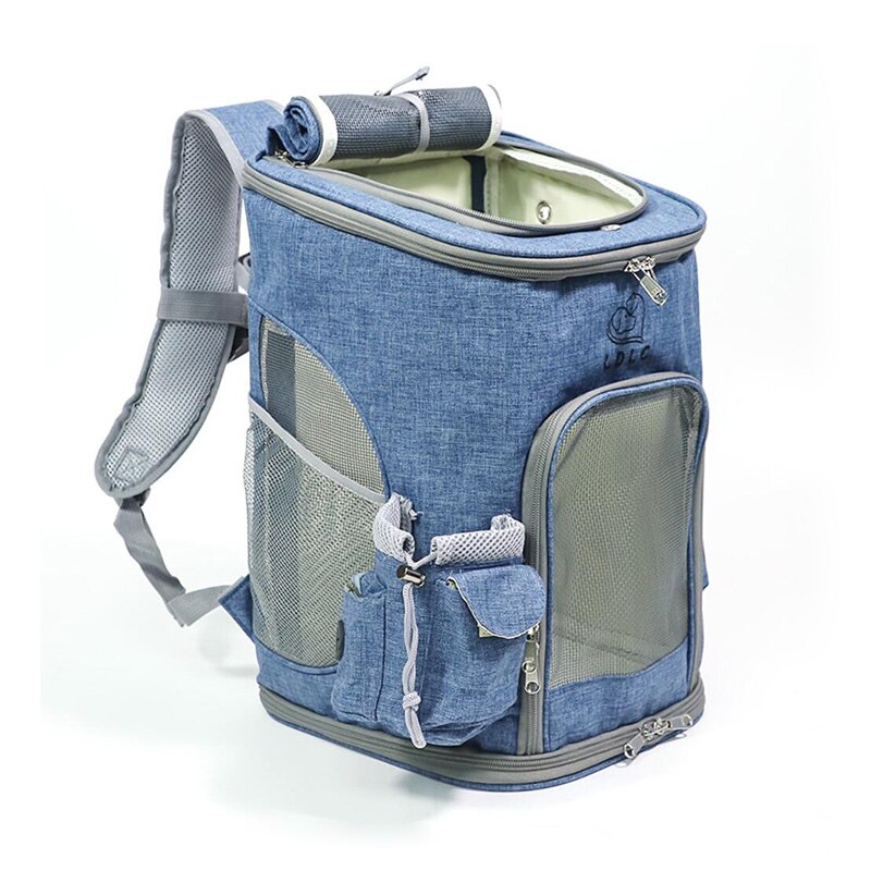 LDLC Foldable Zipper Pet Bag Carrier Backpack Dog Cat Outdoor Travel Carrier Packbag Portable Mesh Pet Out Bag Cat Backpack: Denim Blue / M