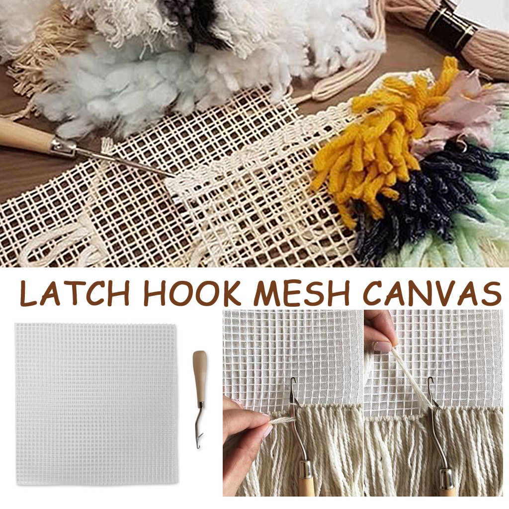 Thuis Diy Hand Gemaakt Borduurwerk Haak Met Mesh Doek 50X50cm Tapijt Mat Weven Tapijt Gehaakte Patch Kit Houten Handvat