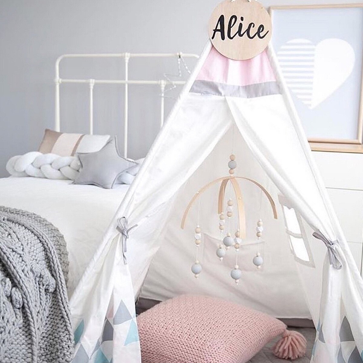 Wooden Baby Rattles Baby Crib Mobile Bed Bell Toy Hanging DIY Rotary Holder Arm Bracket Baby Room Decorative Wood Bead