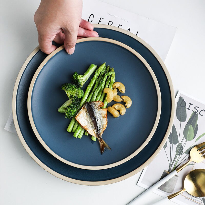 Morandi nordic blue matte keramiek serviesset huishoudelijk ontbijtbord hoogwaardig porseleinen steakbord serviesset