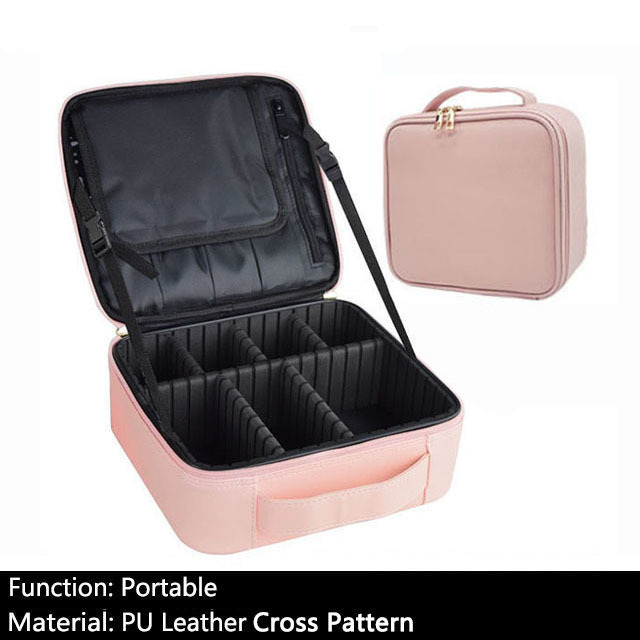 Female Beauty Makeup Case Brushes Organizer Storage Box Bolsa Maquillaje Women Cosmetic Bag For Makeup Suitcase: B Pink