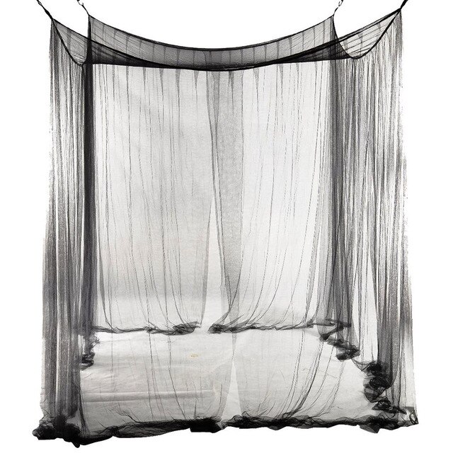 Klamboe polyester zwart wit voor tweepersoonsbed met vier hoeken, bedhemel, klamboe, queensize, kingsize beddengoed: Zwart