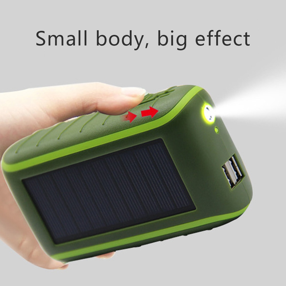 Solar Hand Crank Power Bank For Samsung S10 Waterproof Solar LED Portable Dual USB PowerBank 6000/8000mAh External Battery Pack
