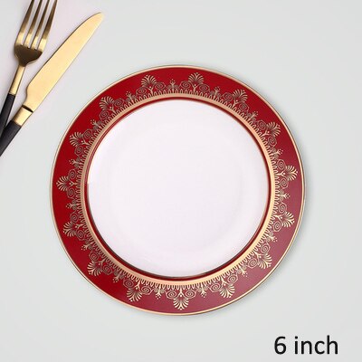High bone china tableware dinner plate set noodles steak plate Dessert cake tray ceramic plate red bright series: 6 inch dish