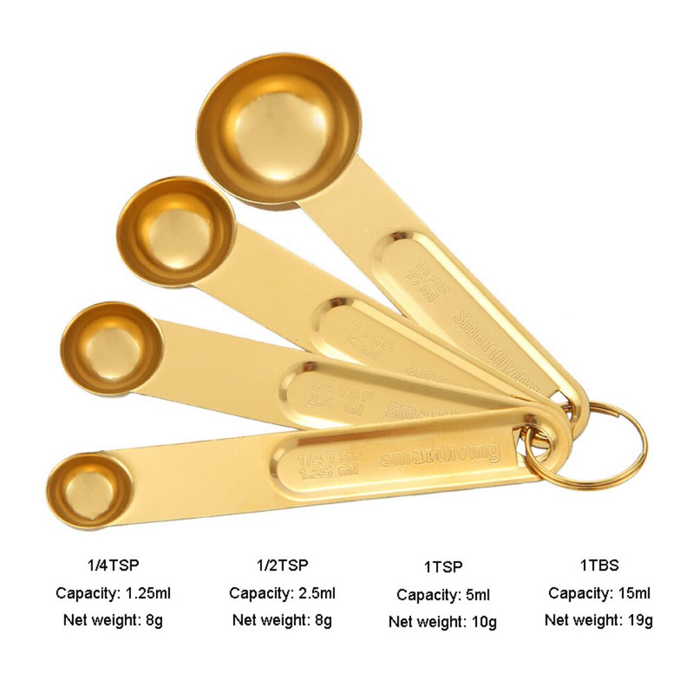 4/8pcs Stainless Steel Measuring Spoons and Measuring Cups Set with Engraved Coffee Ingredients Scoop Kitchen Baking Tool: C3-4pcs