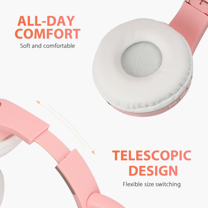 Wireless Bluetooth 5.0 Head-mounted Sport Wireless Headset With Microphone LED Light For Kids Girls Earphones Accessories