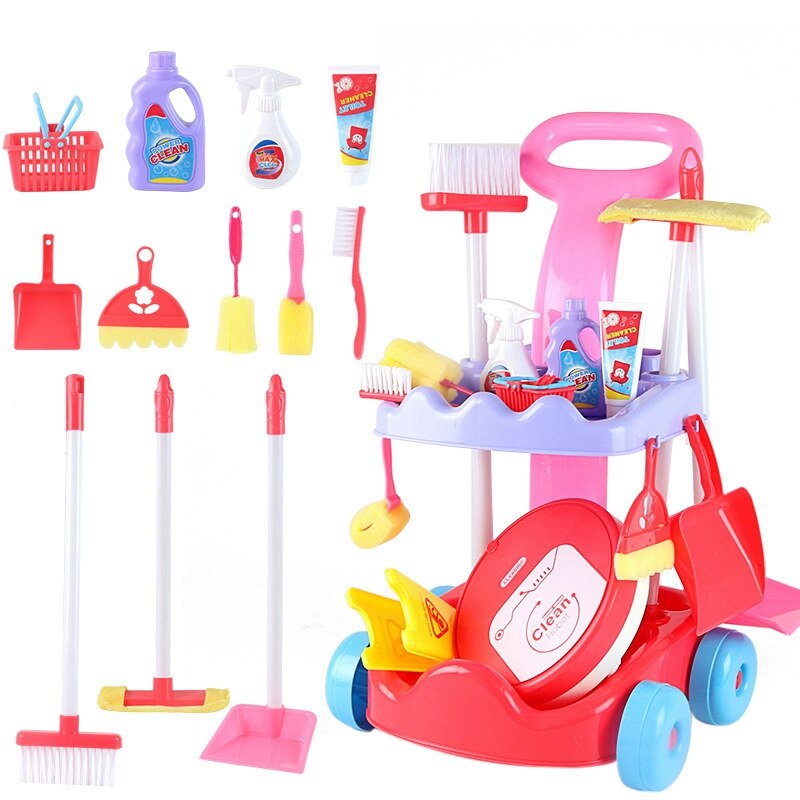 Kids Cleaning Trolley Toy Set Simulation House Cleaning Tool Playset Pretend Role Play Toy with Clean Robot: Default Title