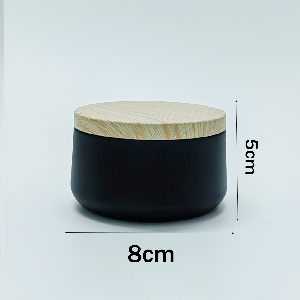 Tarros de lujo para velas con tapa de patrón de madera, contenedor redondo a granel, latas vacías, caja de almacenamiento de dulces, bote de cosméticos, negro y dorado, 6oz: black 2