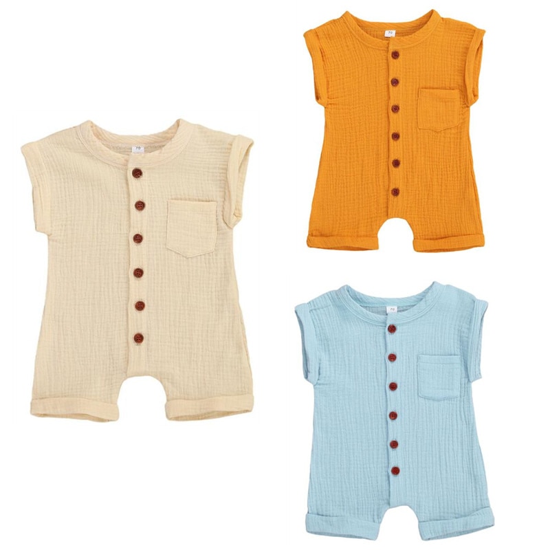 Baby Jongen Korte Mouwen Jumpsuit Zomer Mode Effen Kleur Single-Breasted Een Stuk Korte Broek