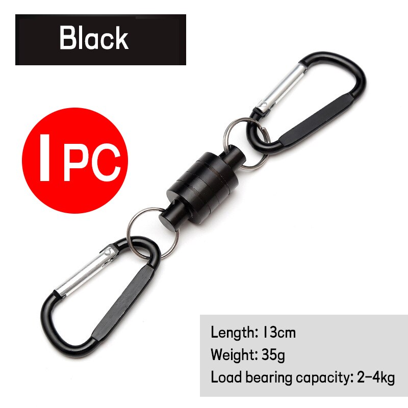 WIFREO – filet magnétique de pêche à la mouche, boucle magnétique, lanière à dégagement rapide, connecteur de terre, mousqueton, outil de pêche en plein air: 1pc B BLACK