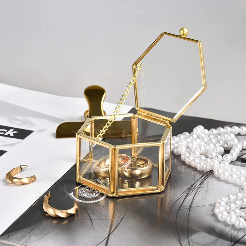 Ringdoosje glas geometrisch modern met namen