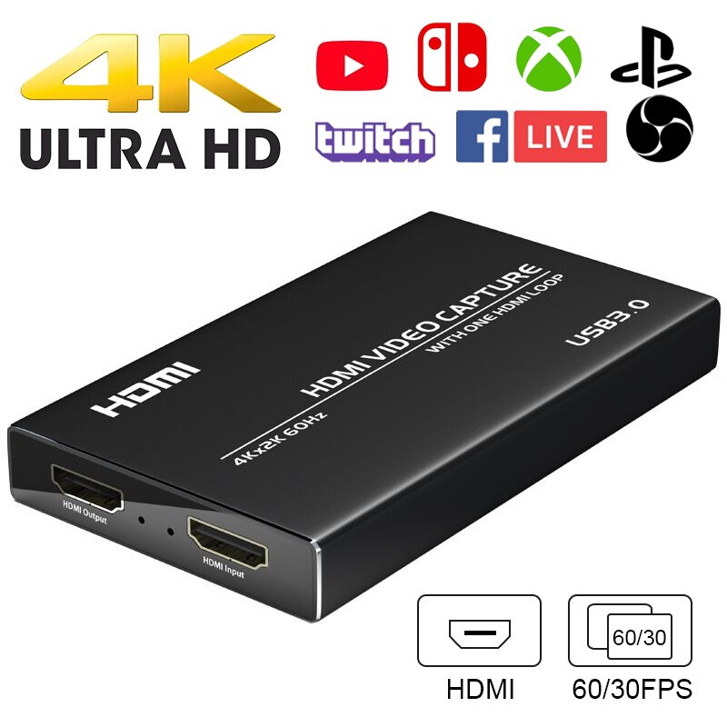 4K 60HZ USB 3.0 Video 4K Capture Card Dongle HD Video Recorder Grabber For OBS Capturing Game Game Capture Card Live: USB3.0 Video Capture