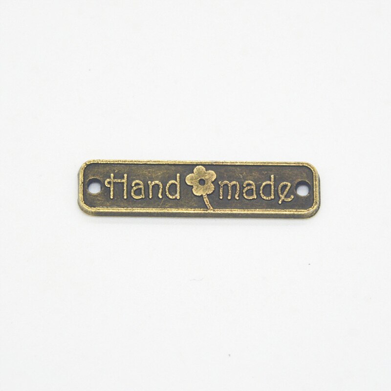 50/100 st vintage handgjorda etiketter metall brev tryckt etikett diy kläder sömnad tyg tyg levererar tillbehör: Brons -100 st