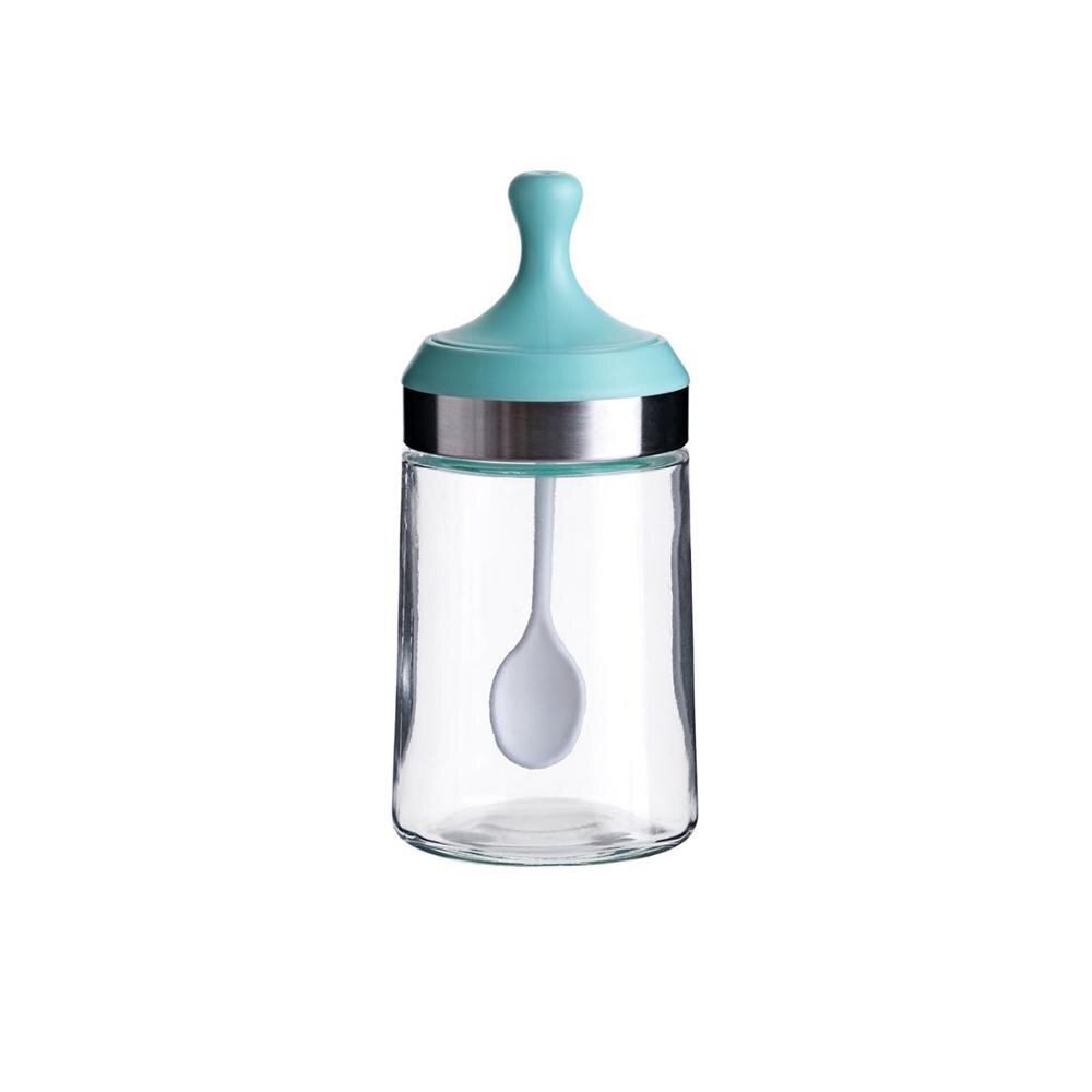 Envase para condimentos de vidrio con cuchara de cocina botella de aceite de condimento transparente frasco de sal de glutamato monosódico caja de especias: Verde claro