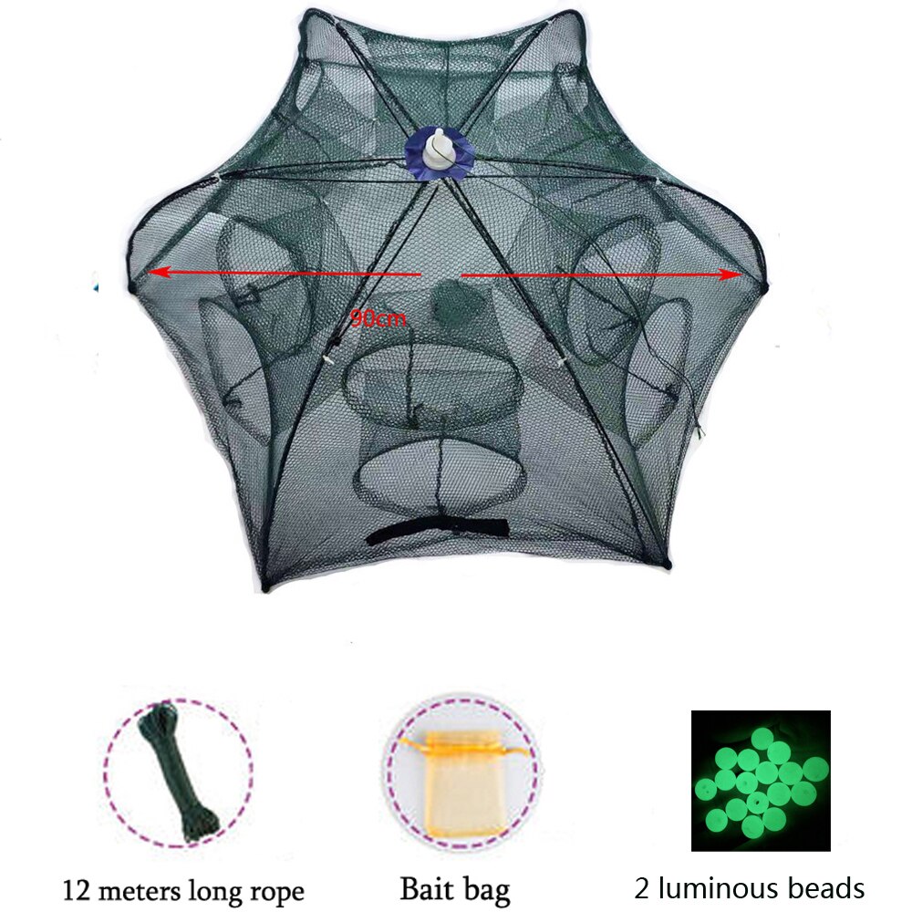 Filet de pêche automatique 4-20 trous Cage à homard en Nylon pliable piège à crabe filet de coulée renforcé filet de pêche pliant: A- 12 Holes