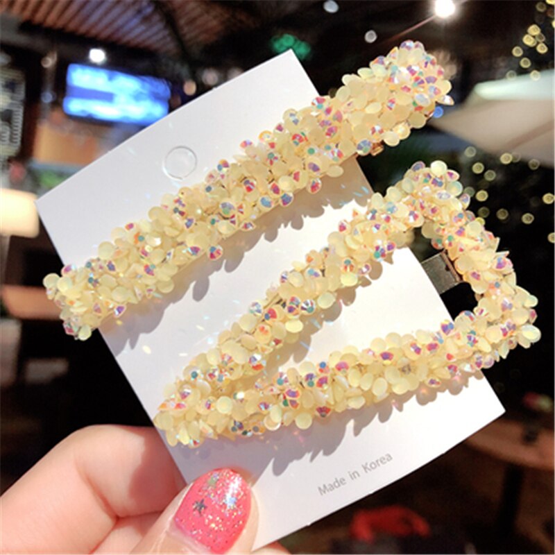 2PCS/SET Korea Shiny Crystal Rhinestones Hairpins Geometric Rectangle Waterdrop Imitiation Pearl Hair Clips Accessories: F348D