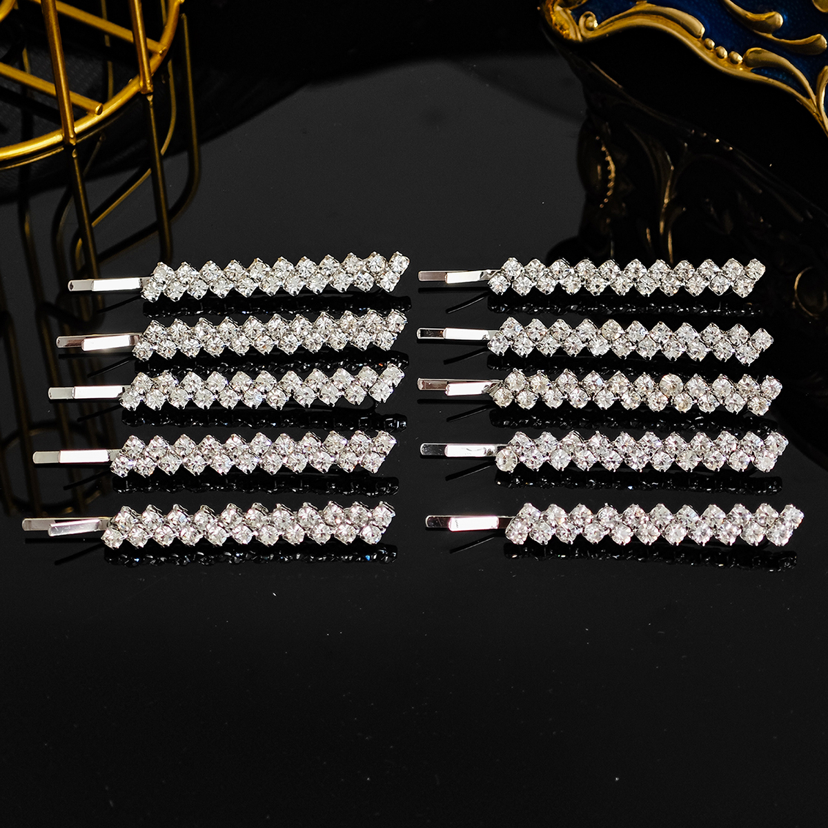 Pinzas para el pelo clásicas con diamantes de imitación para mujer, 10 piezas, horquillas simples, pasadores, de vacaciones