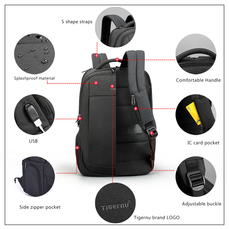 Tigernu-Mochila antirrobo con carga USB para hombre y mujer, morral de negocios para ordenador portátil de 15,6 pulgadas, morral escolar para viaje