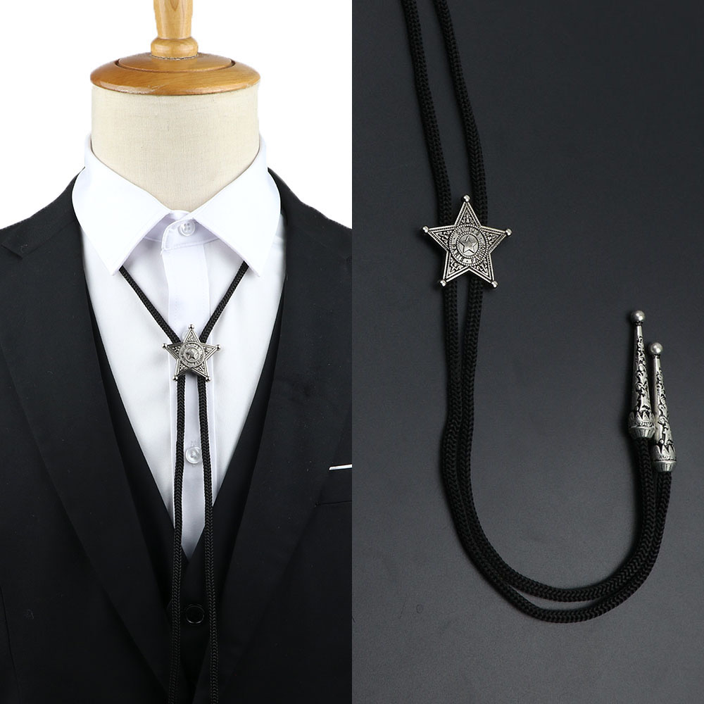 Bolo Tie Necklace - Leather Rope Chain - Plaid Pattern - Cowboy Jazz Style - Unisex Adult Accessory: Dark Grey