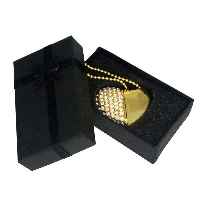 JASTER-unidad Flash USB, cristal, corazón de amor + caja, piedra preciosa 4G/ 8G/ 16G/ 32G /diamante, de boda: 8 GB / Gold