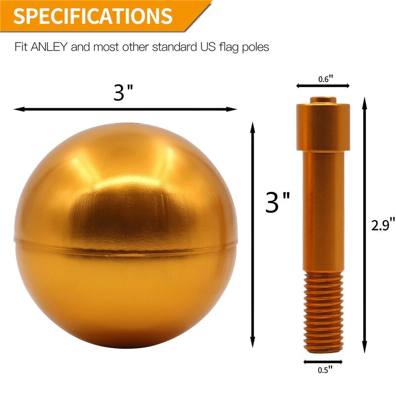 3 tommers flaggstang ball topp ornament erstatning gull anodisert aluminium - gull anodisert aluminium finish hage dekor