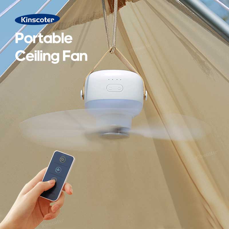 Kinscoter 7200mAh draussen-Camping-Ventilator Schnurloser Deckenventilator mit warmem Licht Zelt Ventilator Kühler Ventilator Fernbedienung