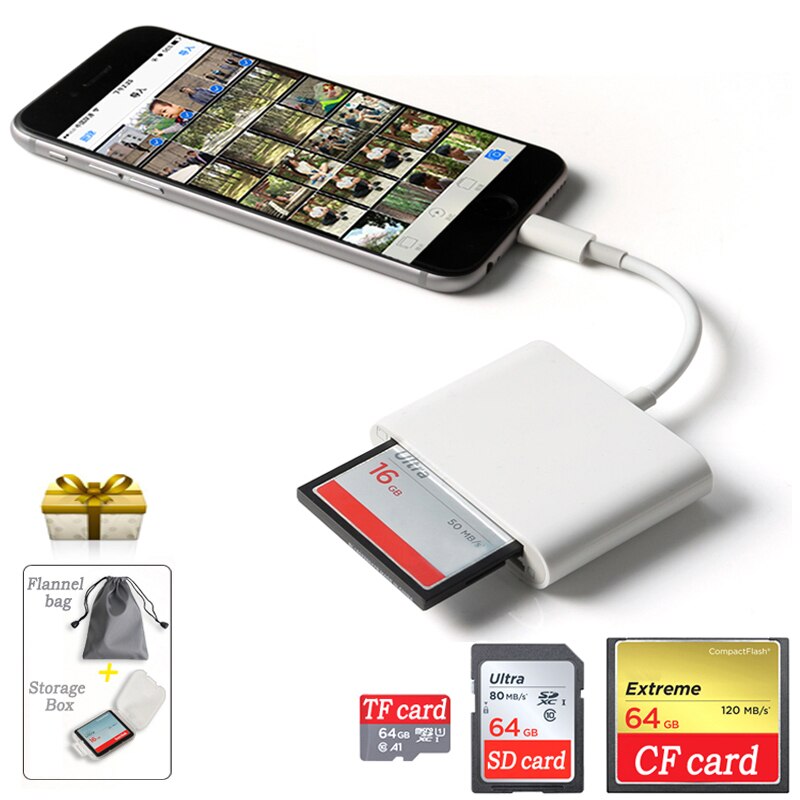 3-in-1 Micro SD TF CF Memory Card Reader For iPhone iPad Lightning Card Reader Adapter Trail Digital Camera Viewer Game Machine