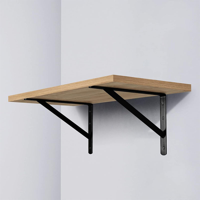 Soporte de trípode para estante flotante, acero negro resistente para montaje en pared decorativo, ángulo de junta con tornillos, 6 uds.