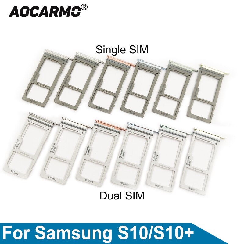 Aocarmo para Samsung Galaxy S10/+ S10plus S10, bandeja de plástico Nano Sim de Metal simple/doble, ranura para MicroSD, SM-G9730 G9750