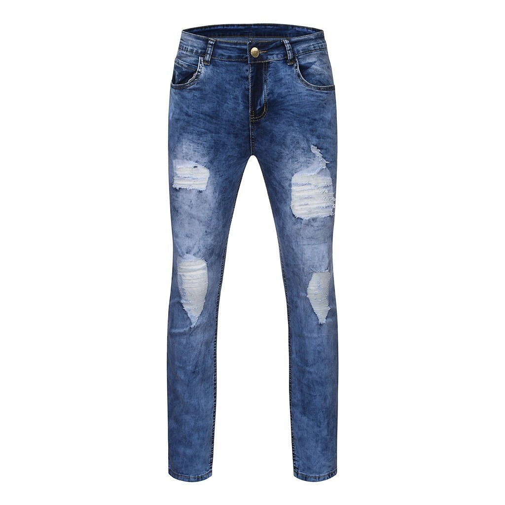 Jeans Men Ripped Skinny Jeans Blue Pencil Pants Motorcycle Party Casual Trousers Street Clothing Denim Man Streetwear L3