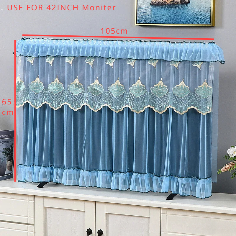 32/37/42INCH Lace Fabric Door Curtain TV Circle Can Be Flipped Dust Cover Monitor Screen Home Decorations Dust Cover: light green