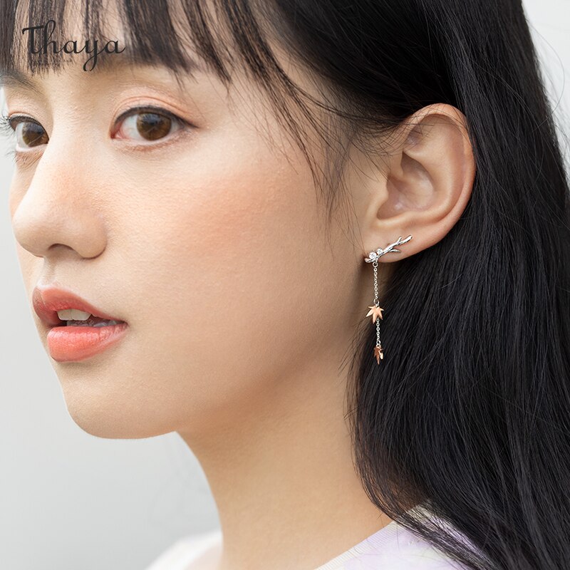 Thaya argent couleur boucles d'oreilles Branches feuille d'érable Rose or boucles d'oreilles pour les femmes bijoux fins