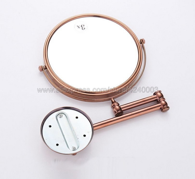 Rose Gold Bath Mirrors 3 x Magnifying Mirror of Bathroom Makeup Mirror Folding Shave 8" Dual Side Wall Round Mirrors Kba630