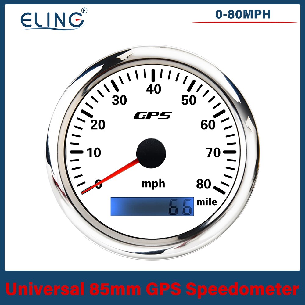 Velocímetro universal 30/60/120/200 km/h 30/60/80/120/160/200mph de eling de 85mm gps com luz de fundo de 7 cores da antena de gps para o carro do barco: 80MWS