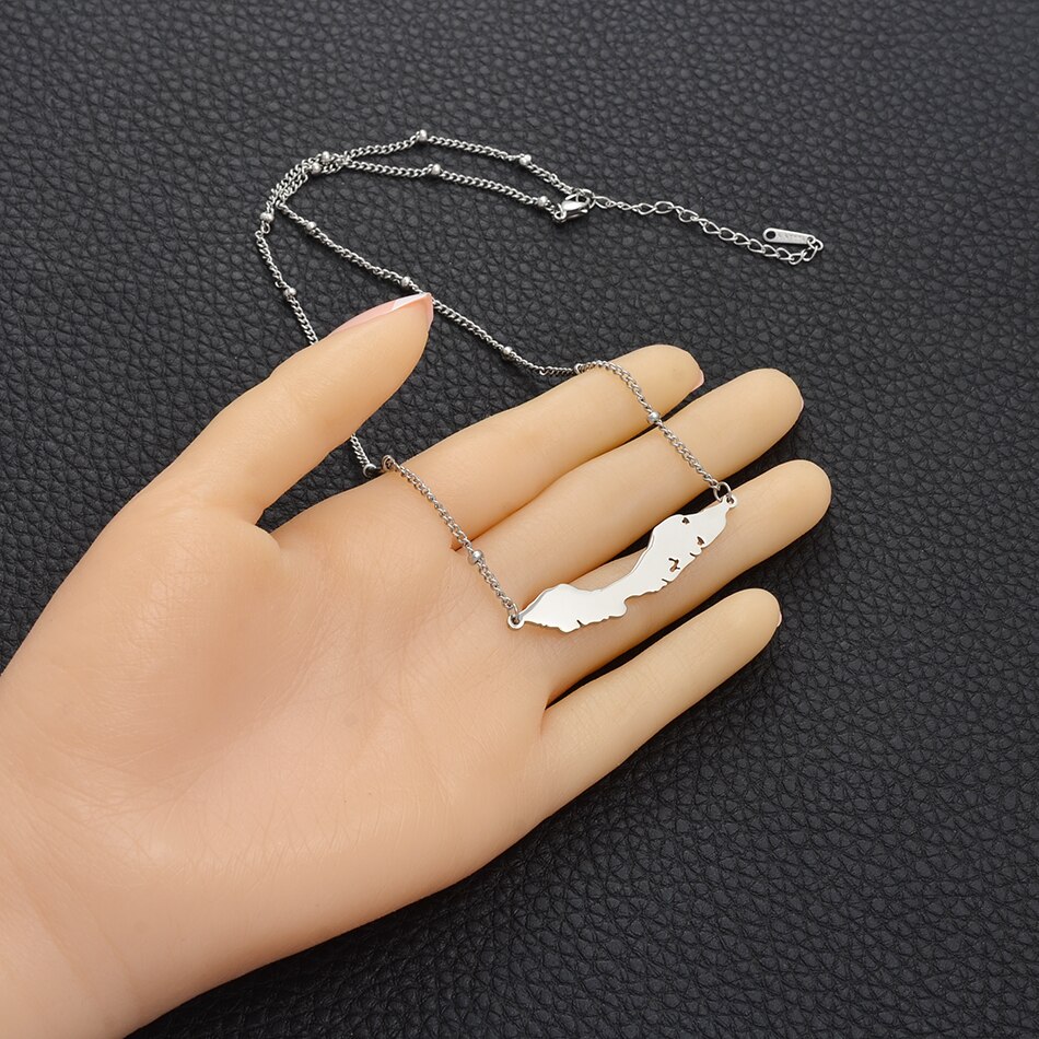 Anniyo 5Cm Big Size Curacao Ball Chain Kettingen Curacao Kaart Hanger Roestvrij Staal, twee Kleur Sieraden Kaart #113121