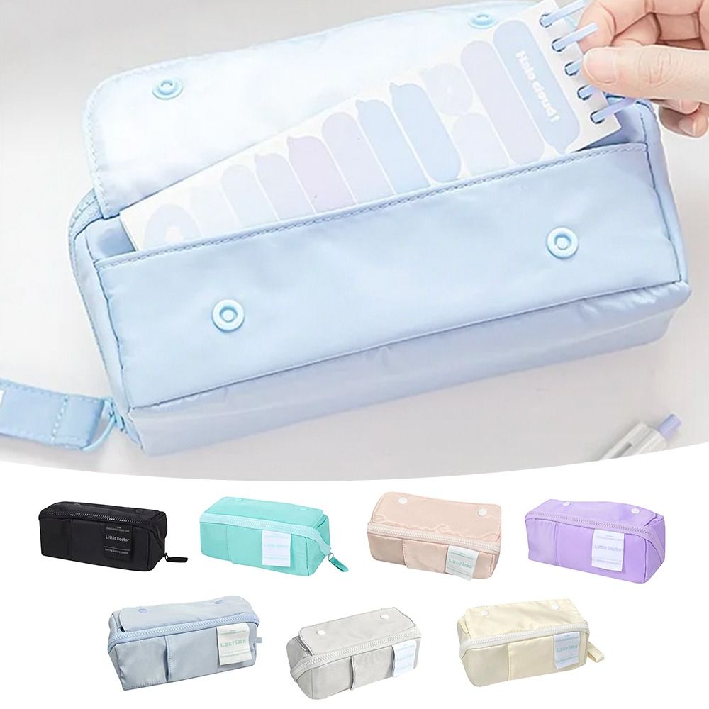 Canvas Prism Pencil Case Large Capacity Sweet Color Stationery Organizer Multi-layer Stationery Storage Pouch Student Supplies