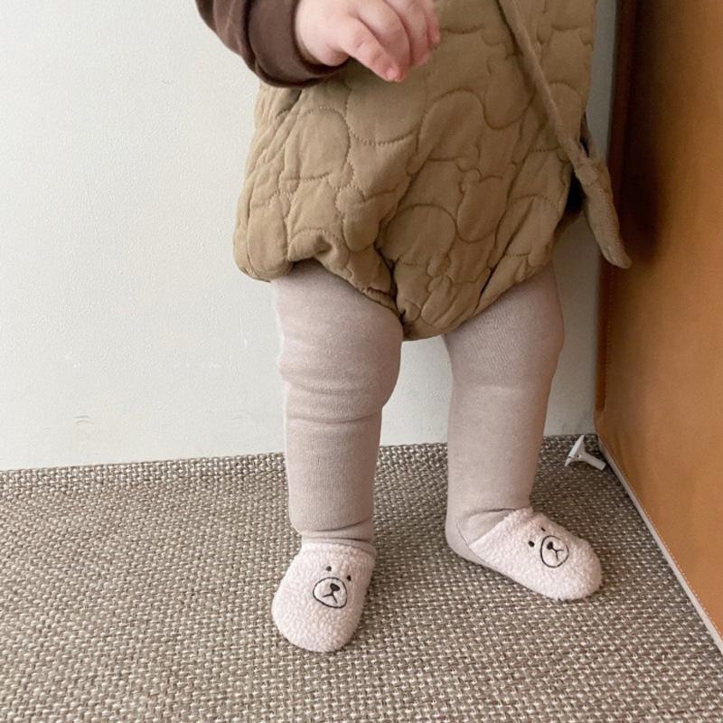 2021 nova moda bebê urso meia-calça bonito dos desenhos animados infantil menina leggings inverno criança quente pp calças meninos velo leggings 0-24m: brown brown / 6M  66cm