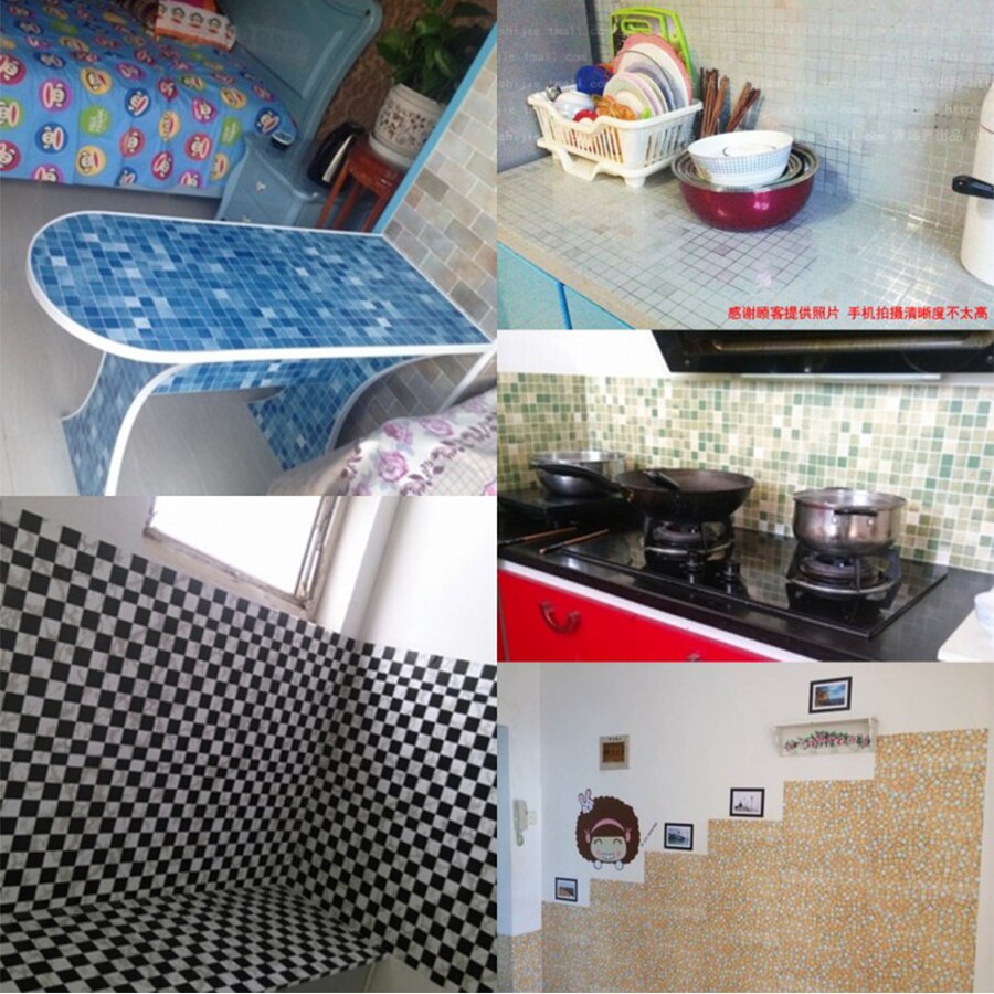 Mosaïque vinyle auto-adhésif papier peint rouleau toilettes salle de bain carrelage noir blanc décalcomanies cuisine étanche à l'huile PVC autocollant mural