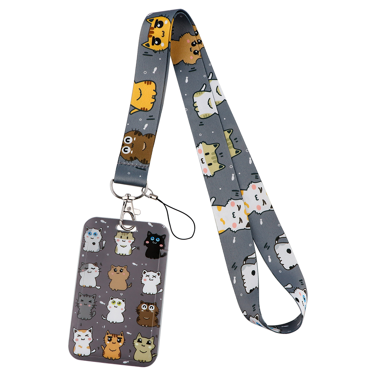 Cartoon Cat Lanyard Keychain Multifunction ID Card Badge Holder Camera USB Cell Phone Neck Strap Key Ring Accessories: Brown