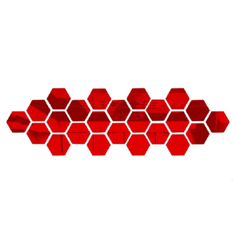 Pegatina reflectante para espejo de pared, decoración artesanal de forma hexagonal de panal de abeja, pegatina decorativa para dormitorio, cocina y baño, 12 Uds.: 12pcs Red / 46x40x23mm