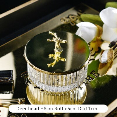 Slikglas krukke med låg europæisk stil krydderikrukke mad opbevaring pot lysebeholder dekoration glasflaske: Guld rådyr lille