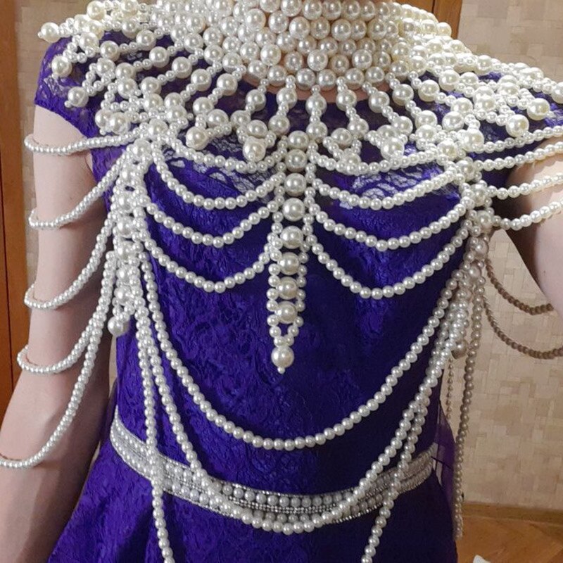 Jahrgang Hochzeit Kleid Perle Schulter Kette Schmuck handgefertigt Nachahmung Birne Necklacel Luxus Große Größe Körper Kette