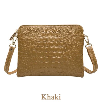 Genuine PU Women Clutch Vintage Crocodile Pattern Shoulder Bags Evening PartyCross-body bag with one shoulde Messenger Bags: Khaki