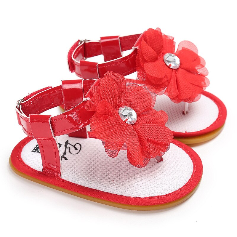 Brand Summer Newborn Baby Girl Sandals Flower Soft Sole Baby Shoes Prewalker Summer Princess Sandals for Girls: Red / 0-6 Months